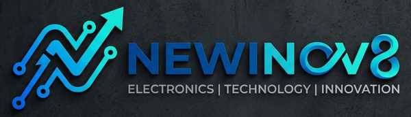 Newinov logo with blue and green design on a dark background