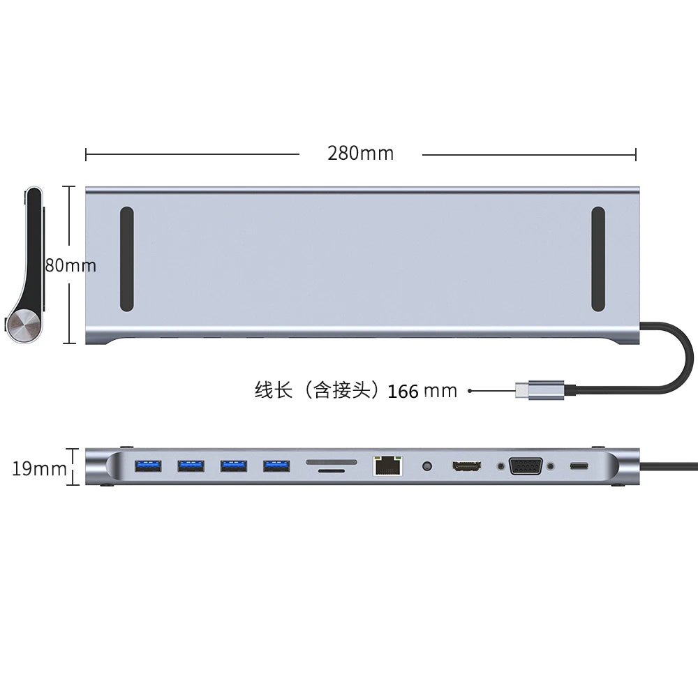 8/11/12-in-1 Type C Dock USB C Hub
