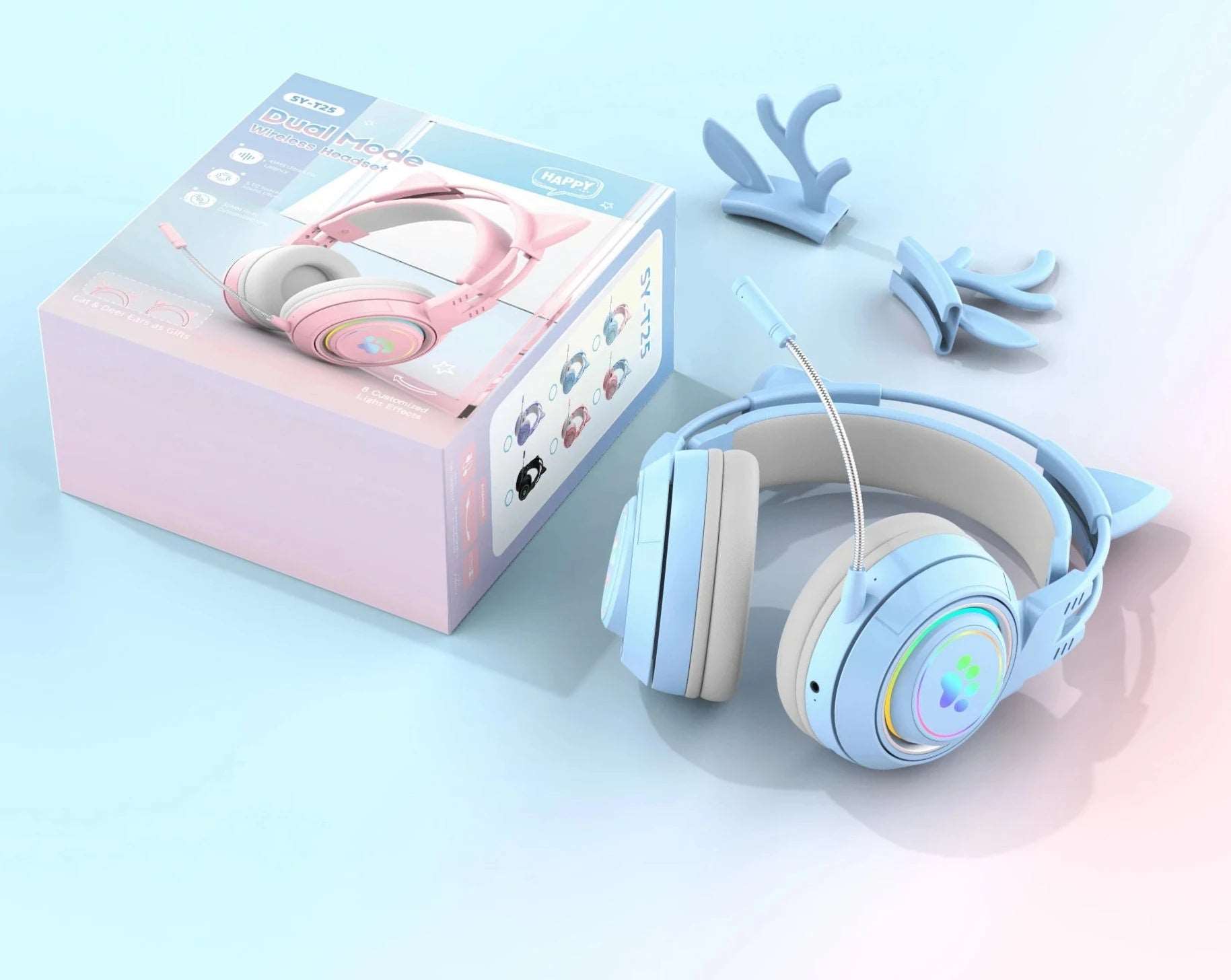2 in 1 Cute Antlers/Cat Ears Wireless Bluetooth Headphones