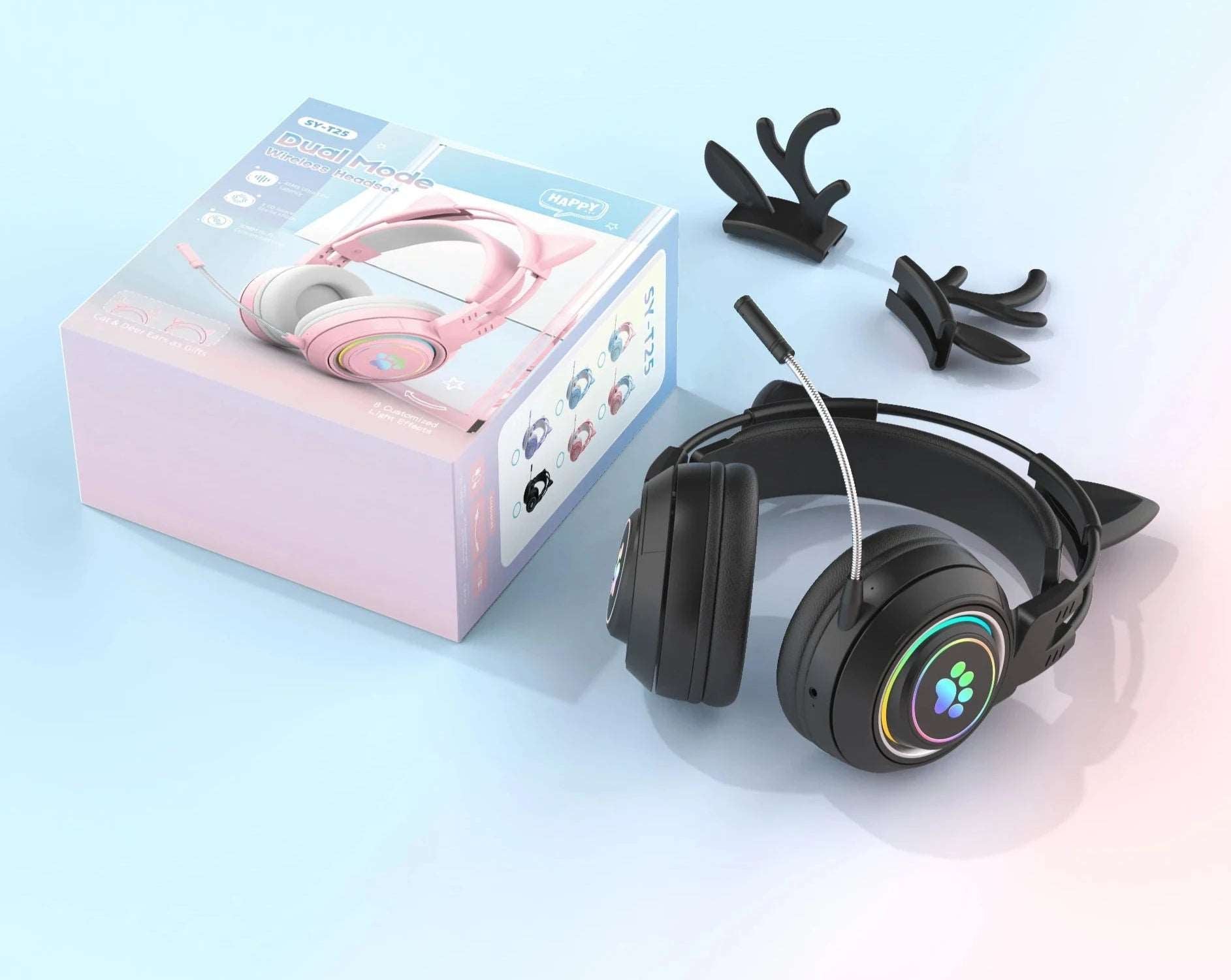 2 in 1 Cute Antlers/Cat Ears Wireless Bluetooth Headphones