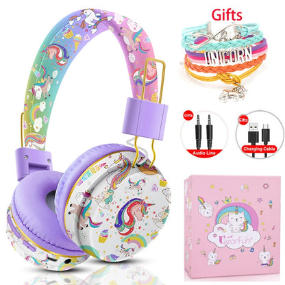 Wireless Headphones with Mic Rainbow Unicorn